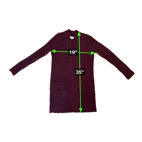 Loft Womens Plum Open-Front Cardigan Sweater Textured Ribbed Knit Size Small - Picture 7 of 7